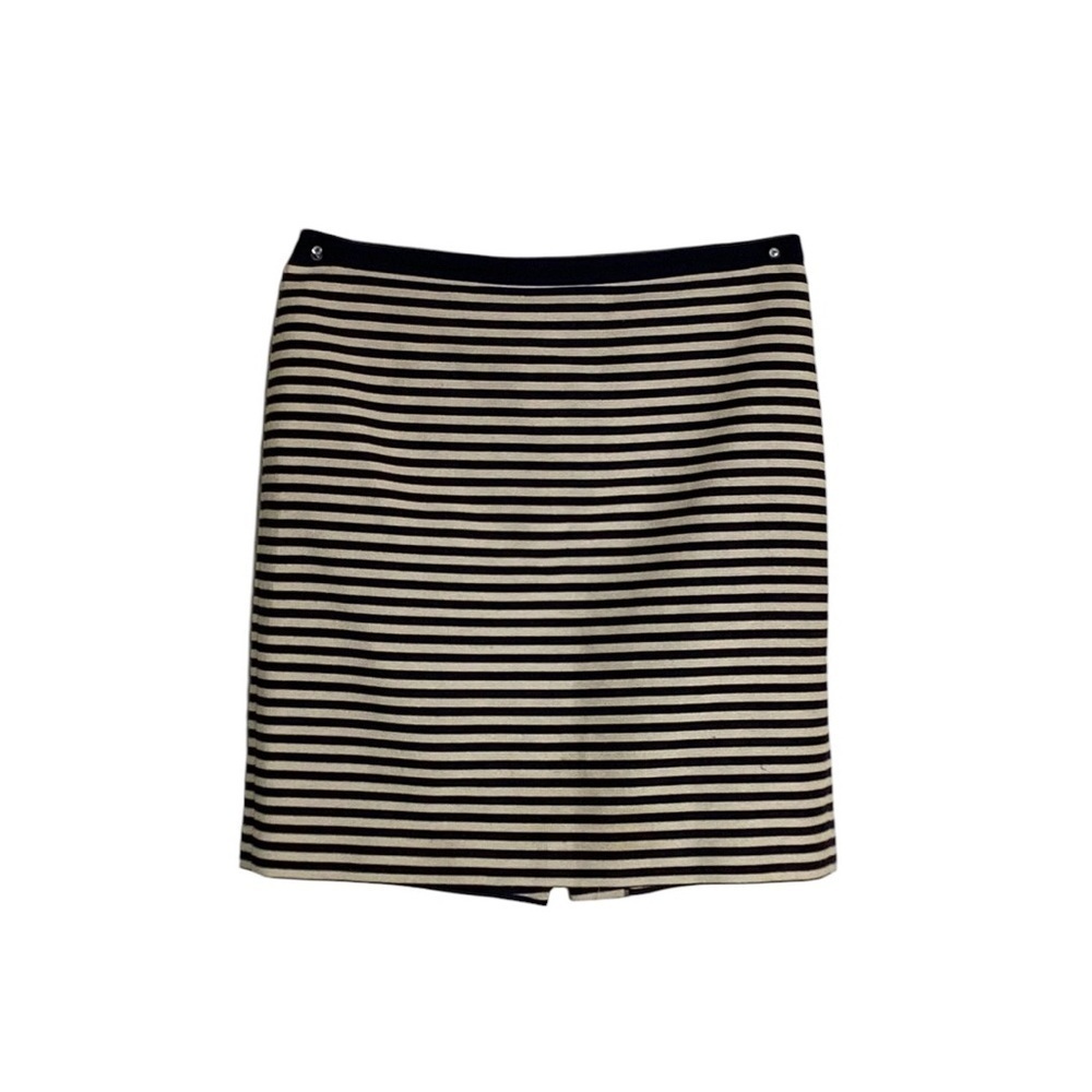 Loft A-Line Black/Ivory Stripped Pencil Skirt, Textured Tweed, Size 8